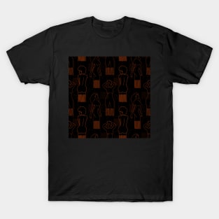 Orange woman-shaped comb on black background T-Shirt